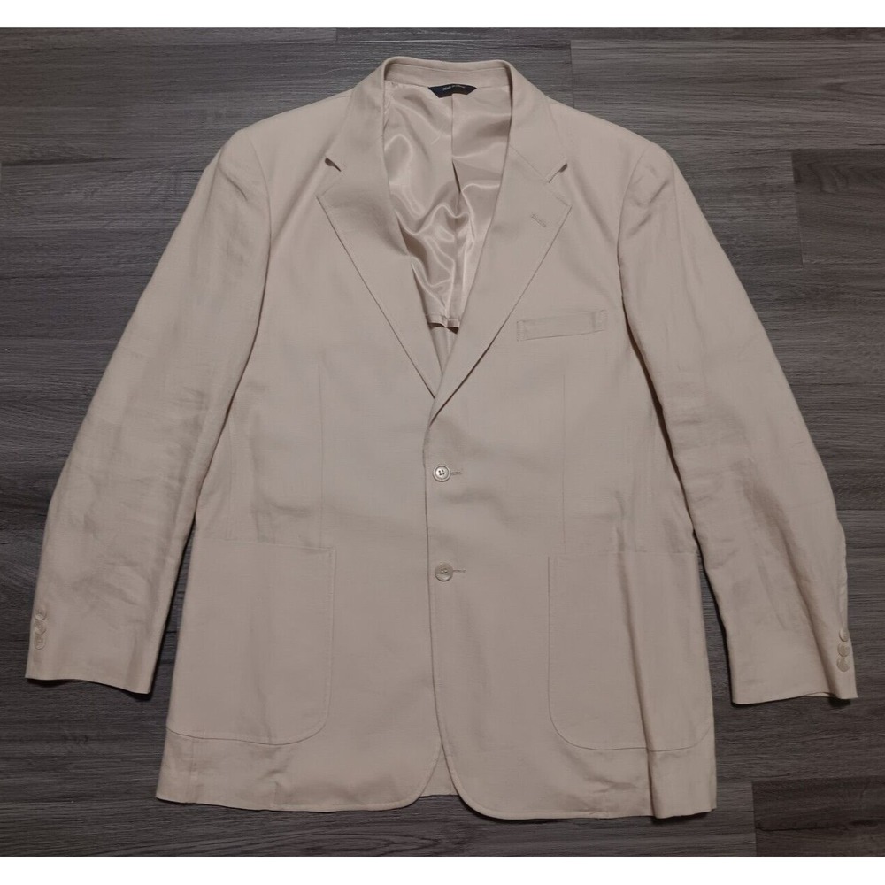 Alan Flusser Men's Tan 100% Linen Blend 2 Button Sports Coat Size 45R